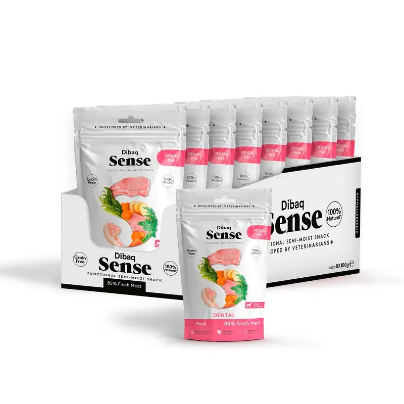 Dibaq Sense Snack Perros Dental Cerdo, 8 x 100 gr
