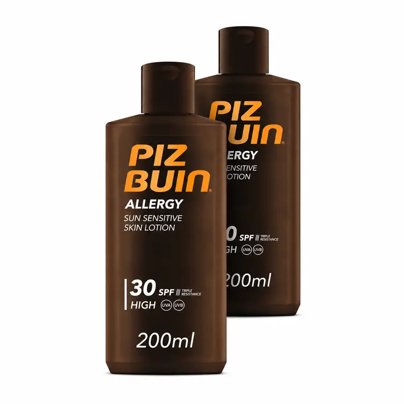 Piz Buin Allergy Protector Solar Corporal SPF 30 Pieles Sensibles, Loción para el cuerpo, Protección UVA/UVB, Pack 2 x 200ml