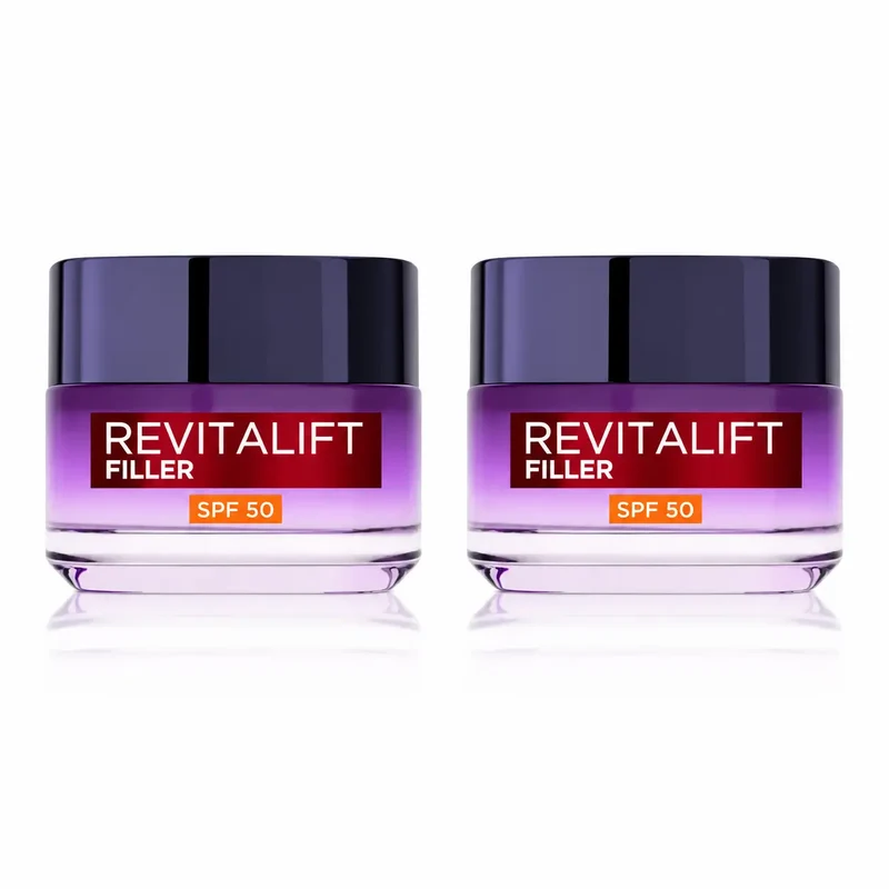 L'Oréal Paris Crema Rellenadora Intensiva Con Ácido Hialurónico Y Spf 50: Volumen Y Protección Uvb/Uva , pack 2