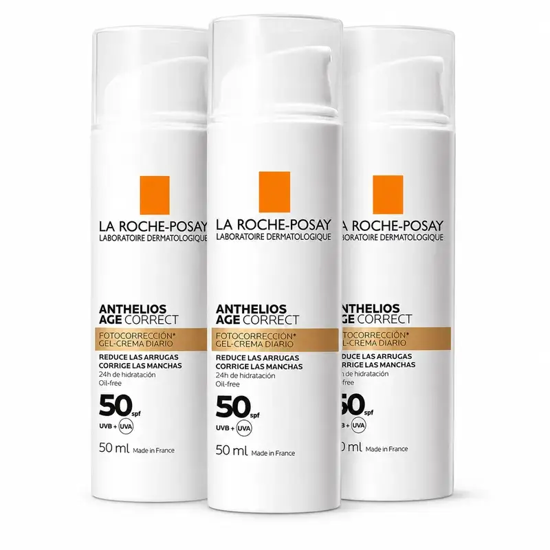 La Roche Posay Anthelios Age Correct SPF50 Gel-Crema, Pack 3 x 50 ml