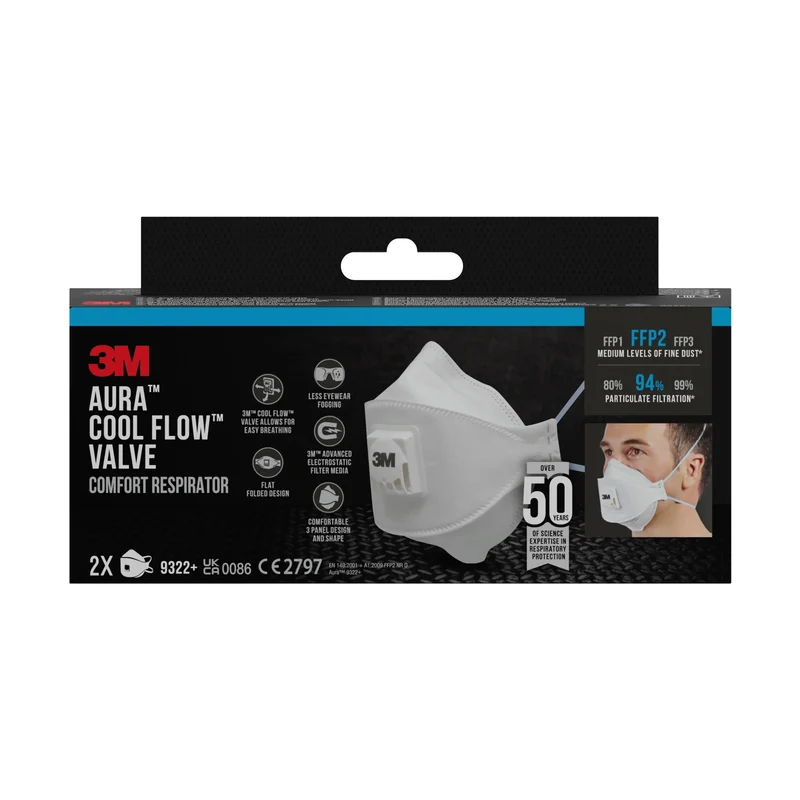 3M™ Mascarilla Particulas Polvo Y Polen C/Válvula 9322+ Ffp2, 2 unidades