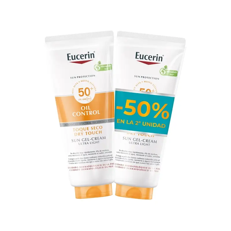 Eucerin Duplo Sun Body Oil Control Dry Touch Gel Crema Fps 50+, 2X200 Ml
