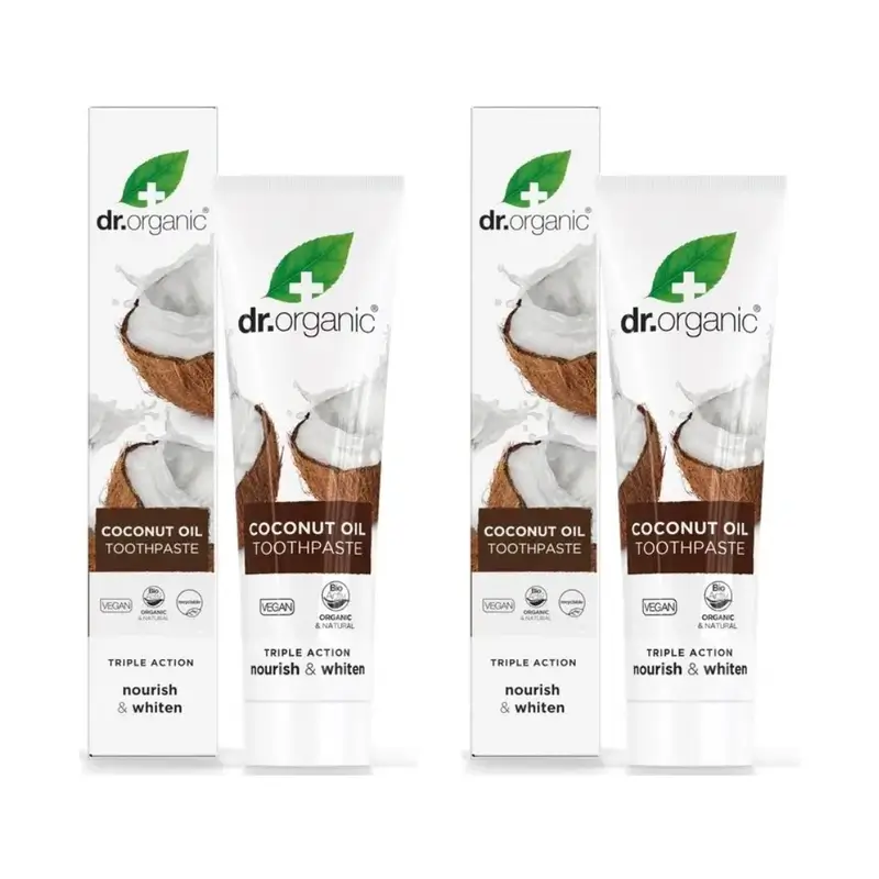 Dr.Organic Aceite De Coco Pasta De Dientes Triple Acción, 2X100 Ml