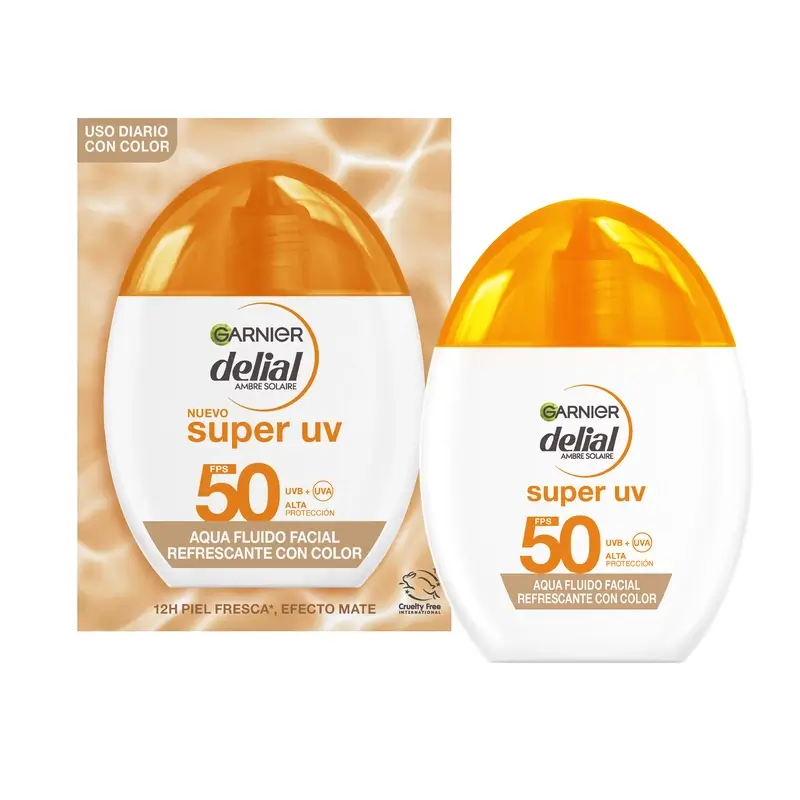 Garnier Delial Super Uv Agua Fluido Facial Refrescante Spf 50 Efecto Mate, 50 ml