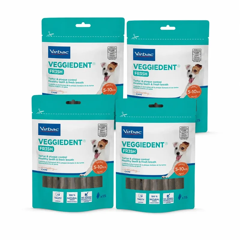 Virbac Veggiedent Fr3sh S, Snacks Dentales Para Perros de Raza Pequeña, Pack 4 unidades