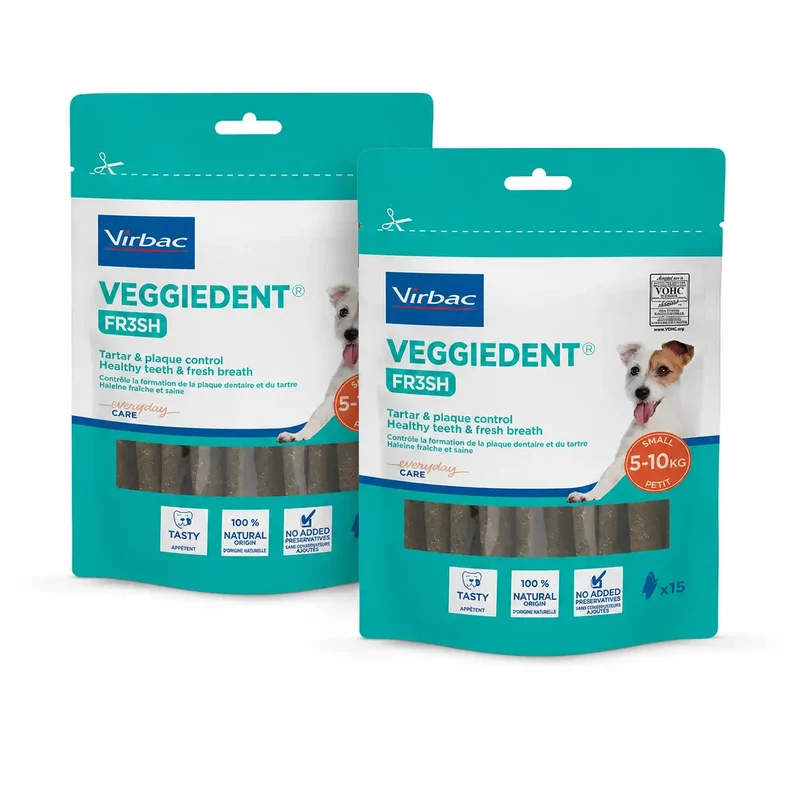Virbac Veggiedent Fr3sh S, Snacks Dentales Para Perros de Raza Pequeña, Pack 2 unidades