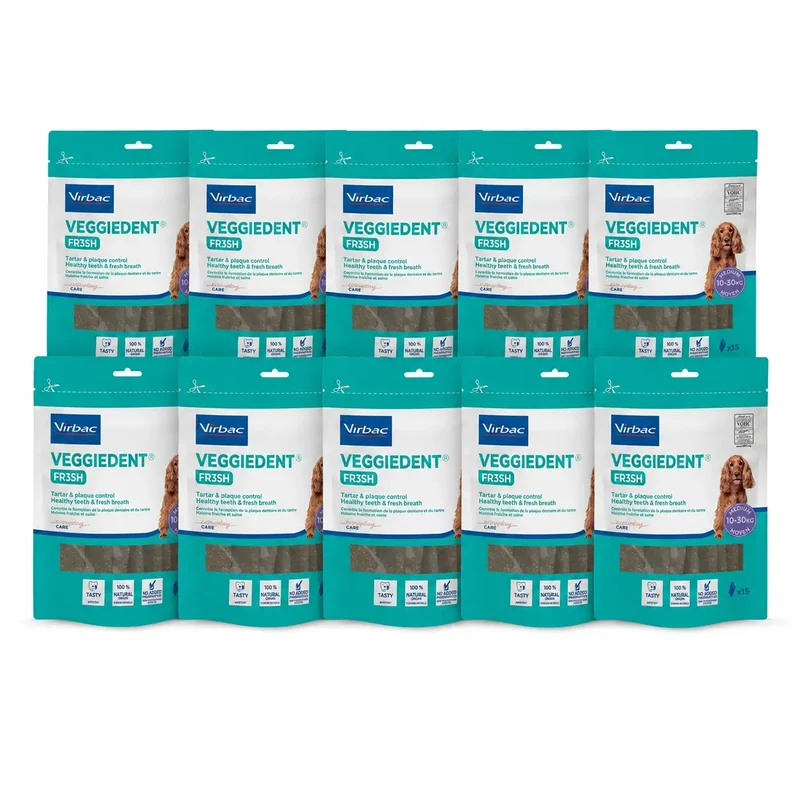 Virbac Veggiedent Fr3sh M, Snacks Dentales Para Perros De Raza Mediana, Pack 10 unidades