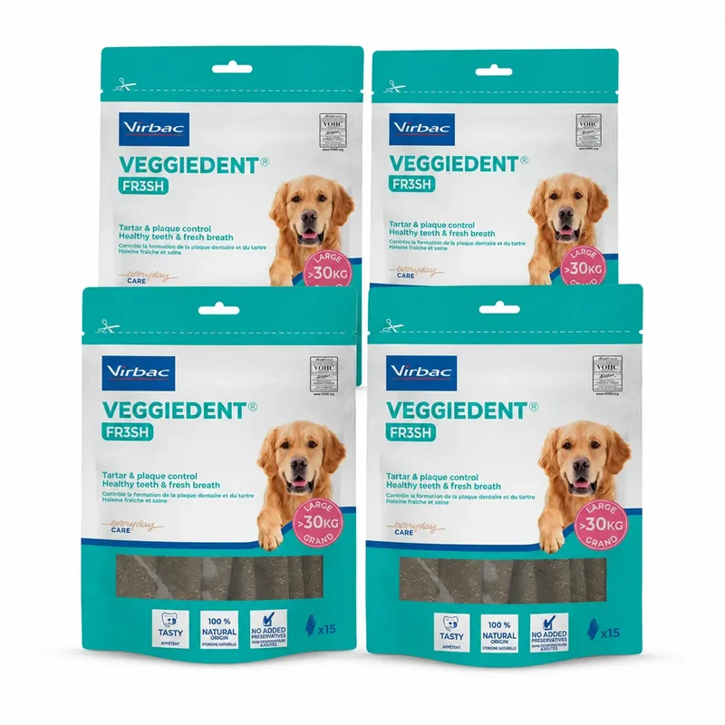 Virbac Veggiedent Fr3sh L, Snacks Dentales Para Perros de Raza Grande, Pack 4 unidades