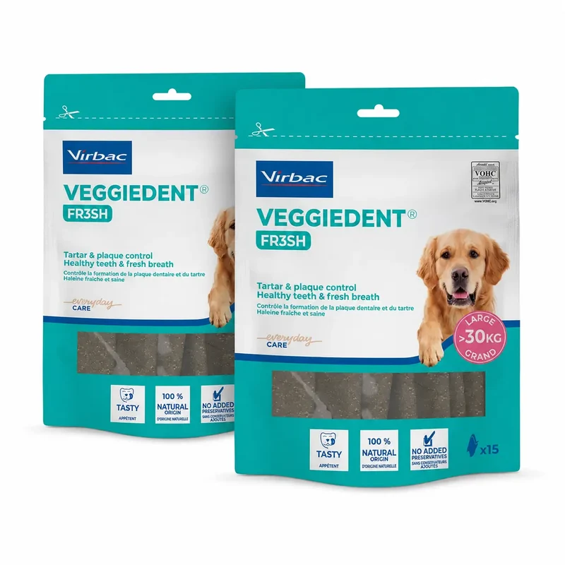 Virbac Veggiedent Fr3sh L, Snacks Dentales Para Perros de Raza Grande, Pack 2 unidades