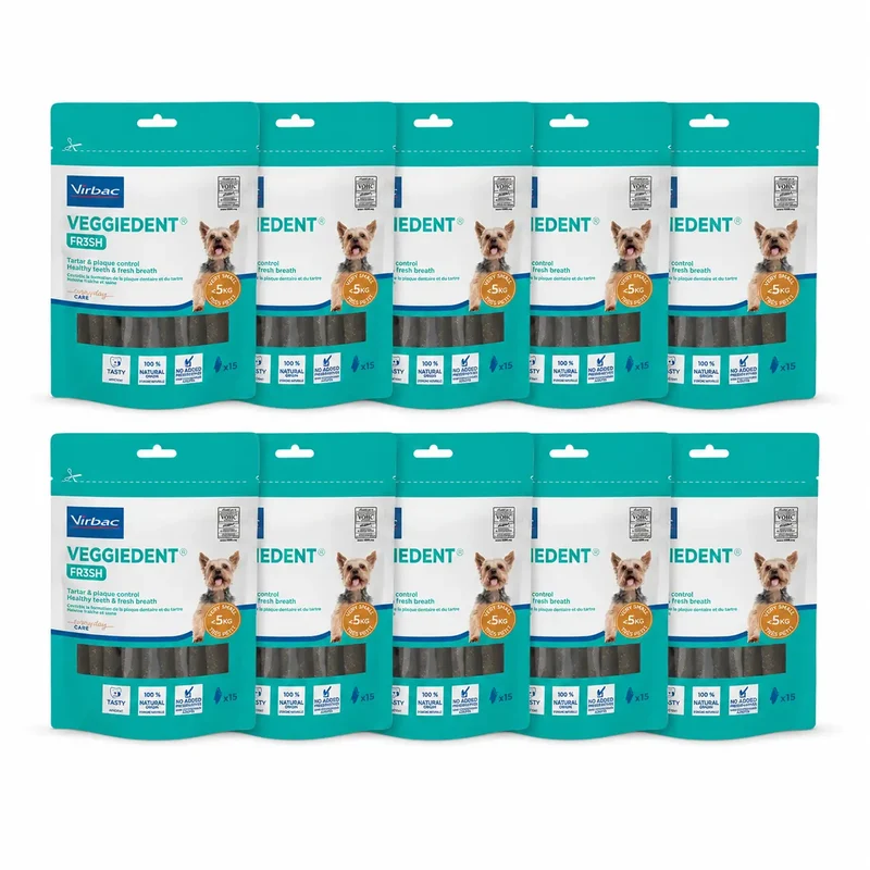 Virbac Veggiedent Fr3sh XS, Snacks Dentales Para Perros De Raza Muy Pequeñas, Pack 10 unidades