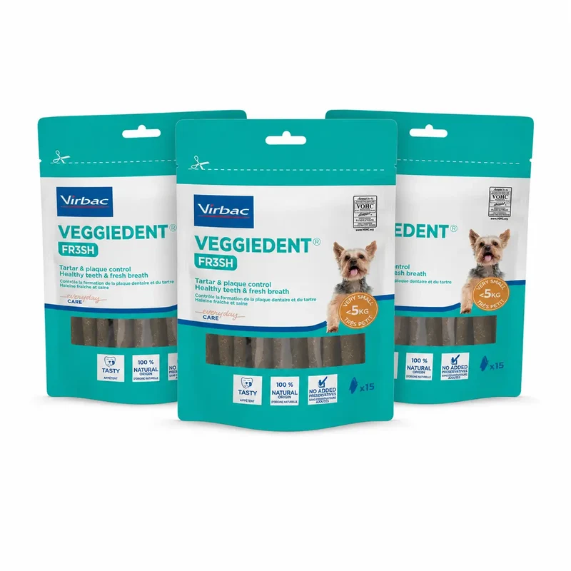 Virbac Veggiedent Fr3sh XS, Snacks Dentales Para Perros De Raza Muy Pequeñas, Pack 3 unidades