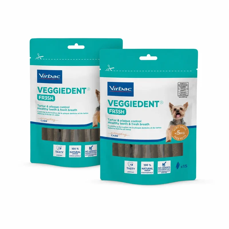 Virbac Veggiedent Fr3sh XS, Snacks Dentales Para Perros De Raza Muy Pequeñas, Pack 2 unidades