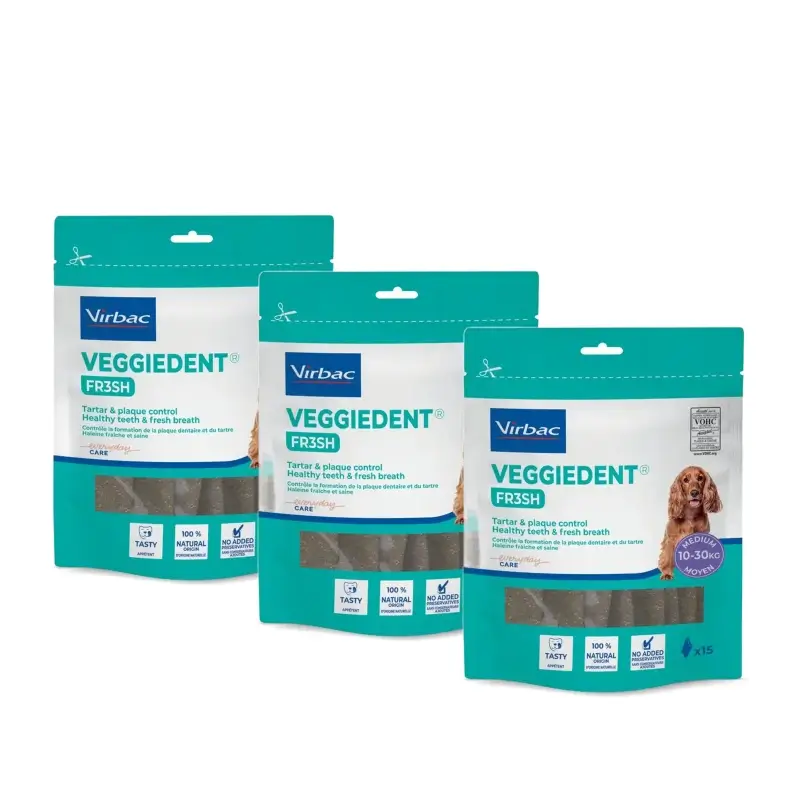 Virbac Veggiedent Fr3sh M, Dental Snacks For Medium Breed Dogs, Pack 3 units