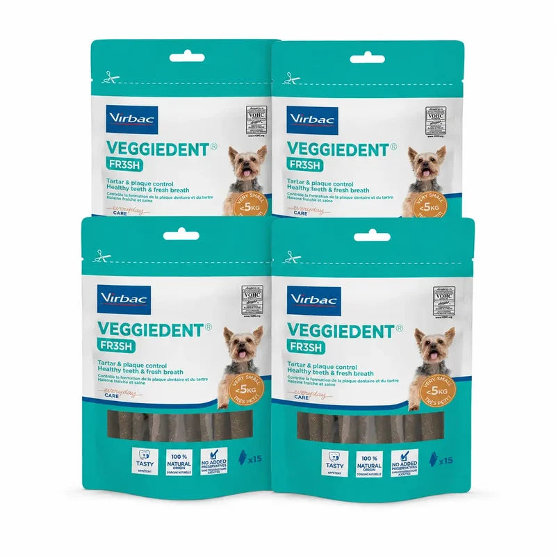 Virbac Veggiedent Fr3sh XS, Dental Snacks For Very Small Breed Dogs, Pack 4 units