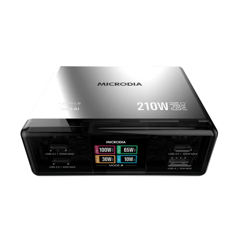 Estación de carga MEGACharge210 CARGADOR DE ESCRITORIO DE 210 W, 4 PUERTOS, USB-C PD y USB-A