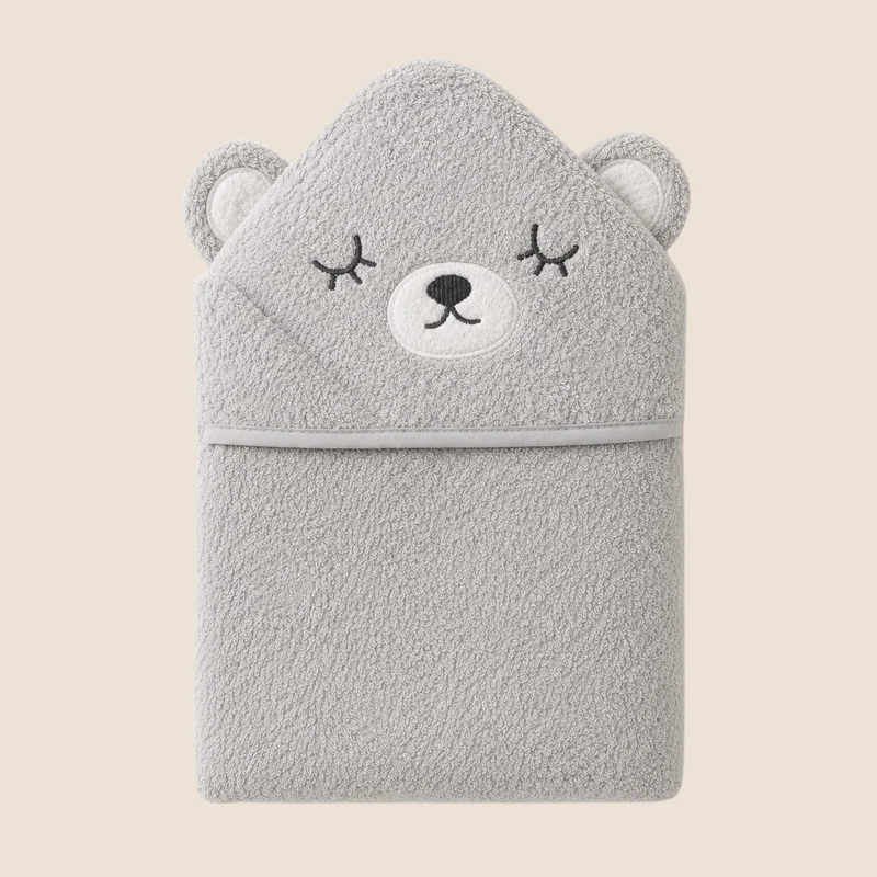 Toalla con Capucha para Bebé — Osito Gris