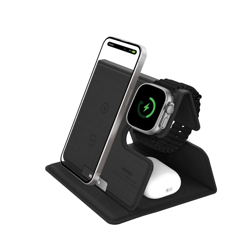 MICRODIA CHARGINGStation™ FOLIO, estación de carga inalámbrica portátil, plegable y de doble bobina, 23 en 3, de 1 W