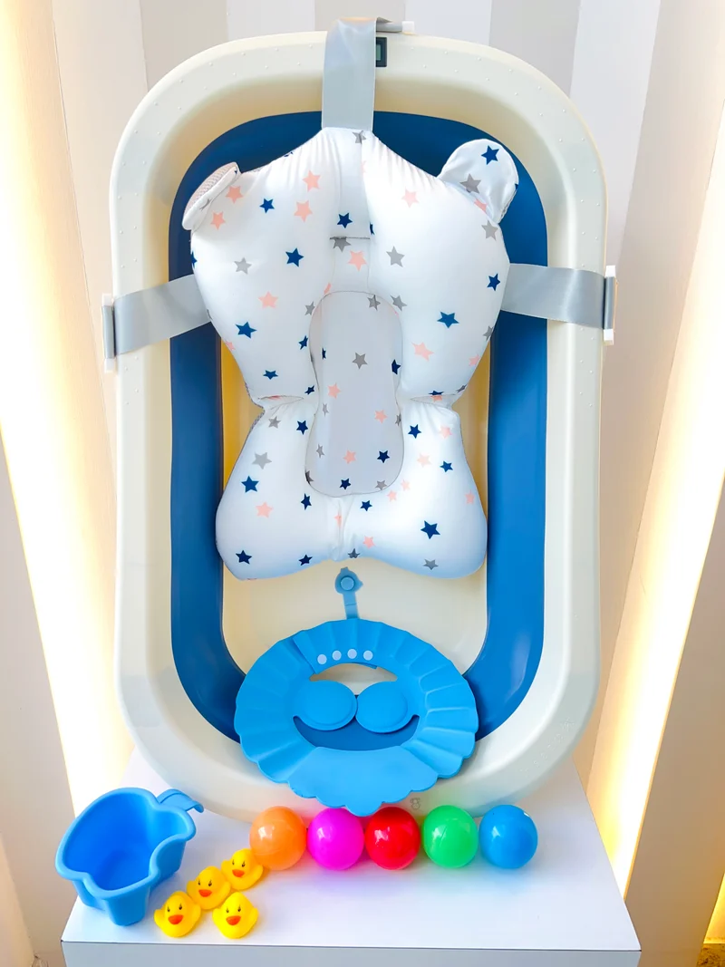 ⭕️BAÑERA PLEGABLE CON ACCESORIOS PARA BEBÉ AZUL