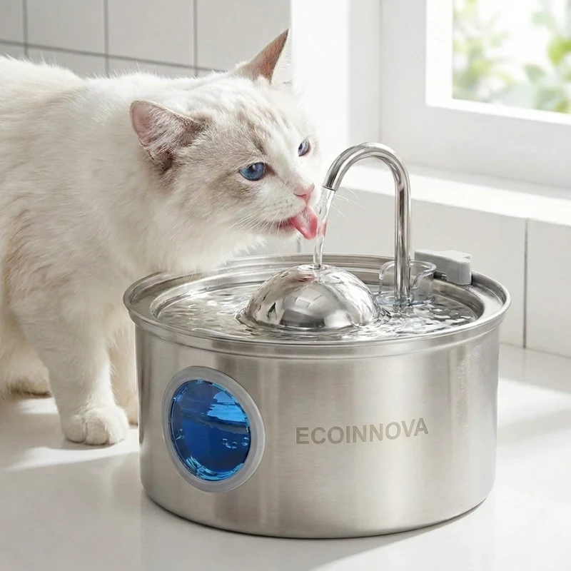 Bebedero Fuente Agua Gatos Acero Inoxidable 3.2L Multifiltro - Ecoinnova