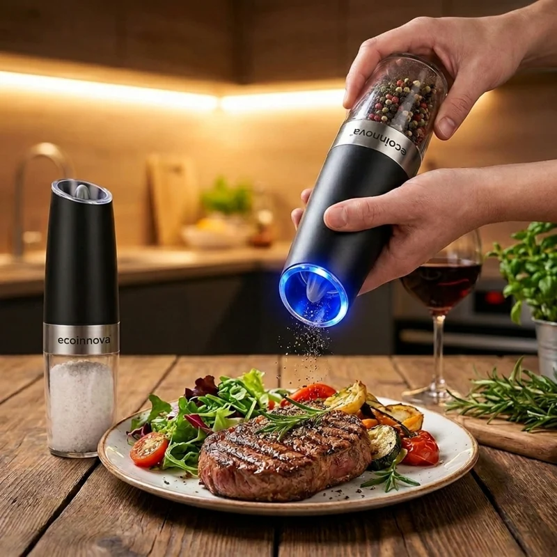 Set Molinillo Eléctrico Sal y Pimienta con Luz LED Ecoinnova