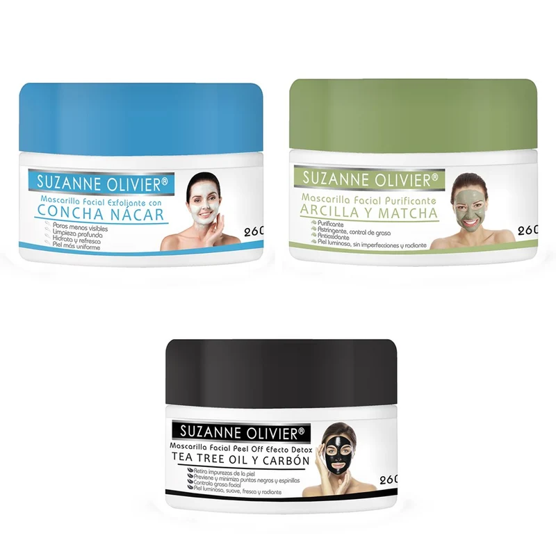 Trío de Mascarillas Faciales Arcilla, Carbón y Concha Nacar