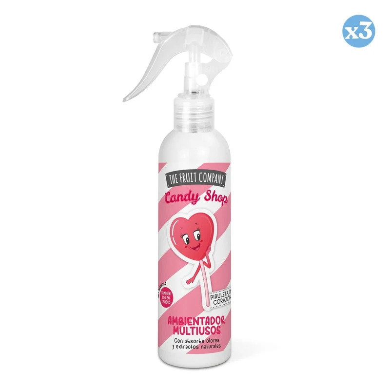 Pack 3x - Spray Ambientador Multiusos Candy Edition 200ml - Piruleta de Corazón - The Fruit Company