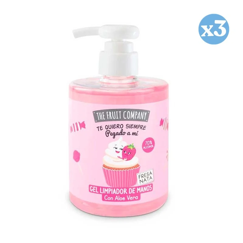 Pack 3x - Gel Limpiador de Manos - Fresa y Nata - 500ml - The Fruit Company