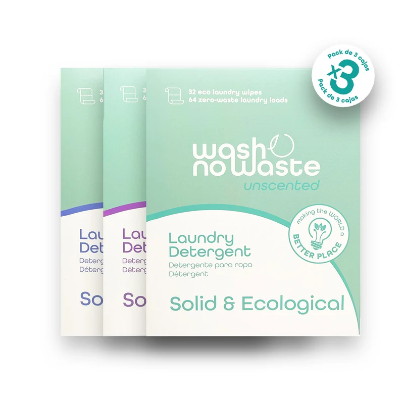 Detergente en tiras Biodegradable - Pack de 3 - Lavanda, Brisa Oceánica y Sin Fragancia - Wash No Waste