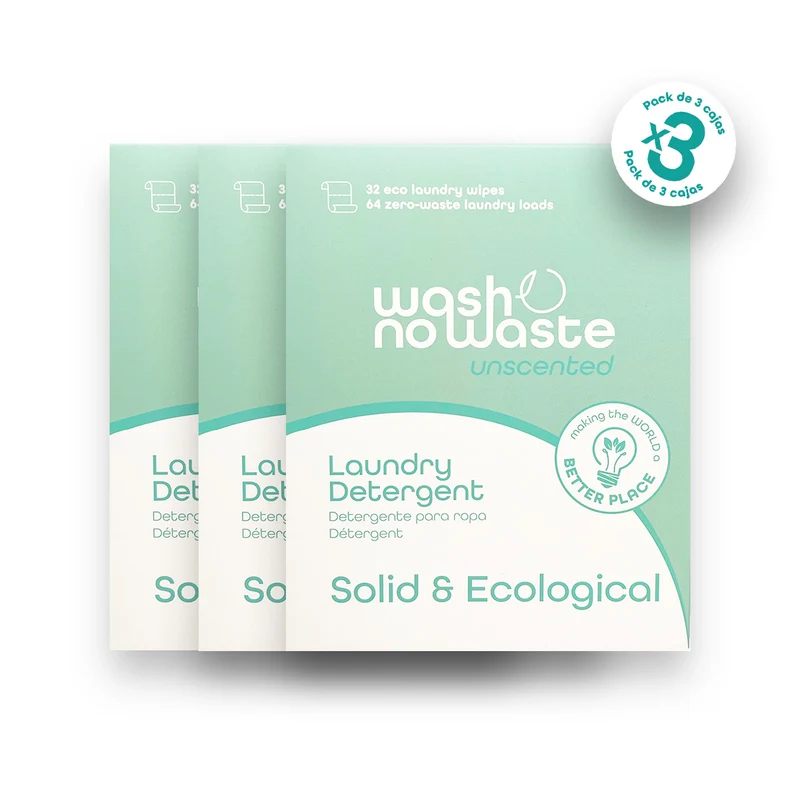 Detergente en tiras biodegradable - Sin Fragancia - Pack de 3 - Wash No Waste