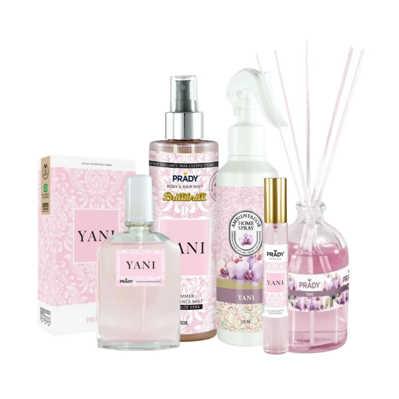 Pack Yani (perfume 90ml + perfume 33ml + body mist + spray ambientador + mikado) - Prady