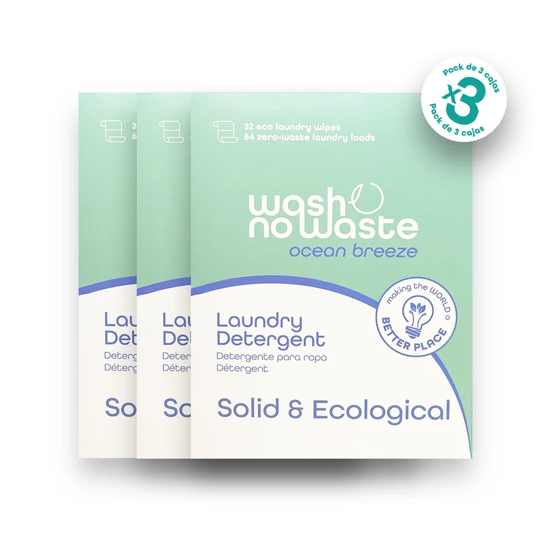 Detergente en tiras biodegradable - Brisa Oceánica - Pack de 3 - Wash No Waste