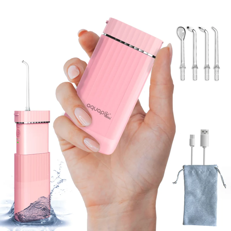 Irrigador bucal/dental portátil Aquapik® de 200 ml con depósito telescópico, recargable por USB-C, 3 modos, resistente al agua IPX8, ideal para viajes y la oficina, limpieza profunda de dientes y encías.