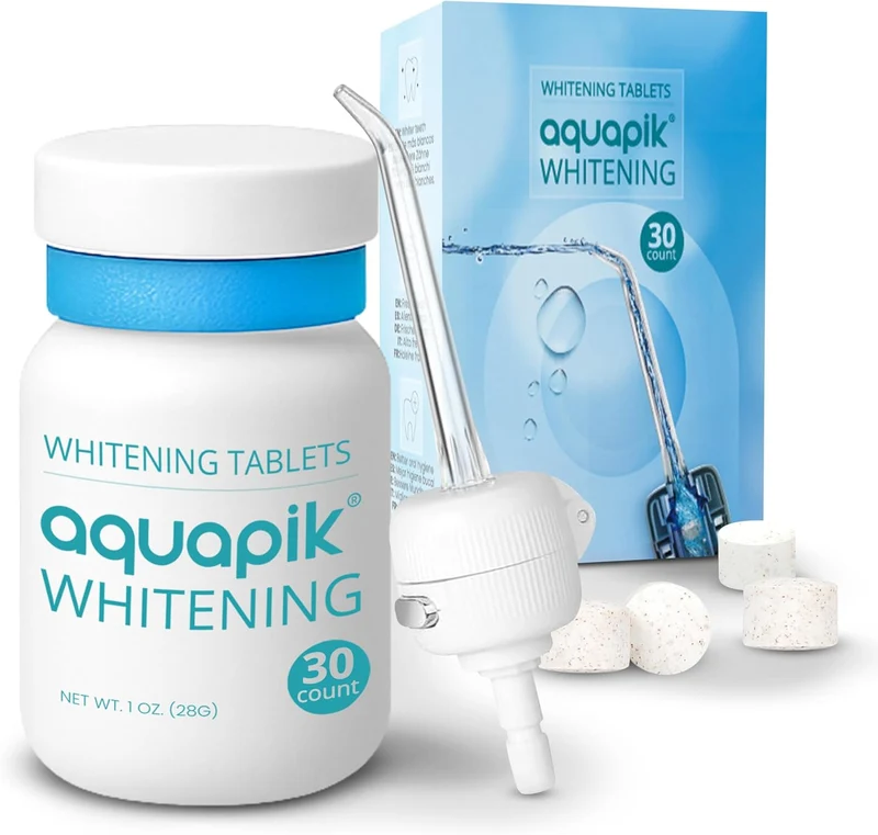 Kit Blanqueador Aquapik® WHITENING | 30 Tabletas Blanqueadoras + Boquilla para Irrigador Dental