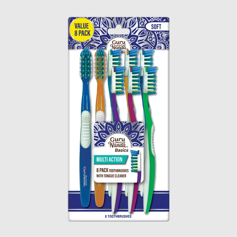 Multi-Action Toothbrush with Tongue Cleaner – 8 Pack