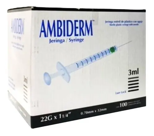 Jeringa Desechable Estéril 3ml 22g 32mm Ambiderm Caja C/100
