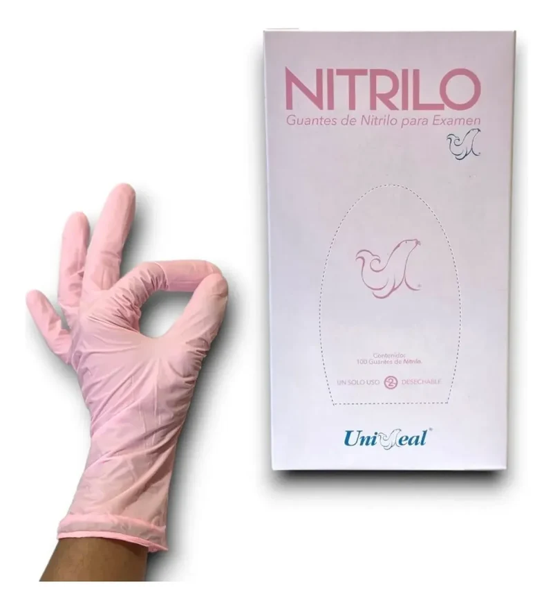 Guantes Nitrilo Uniseal Rosa Claro 100 Pzs