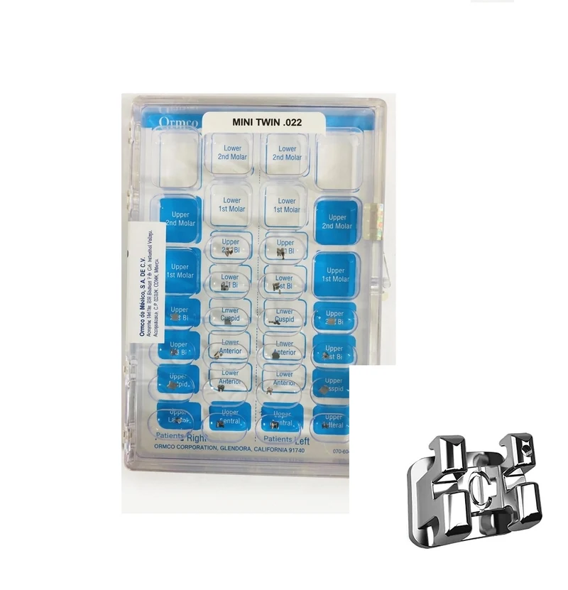 Brackets Mini Twin Ormco .022 Caso Completo 5x5 Metalicos