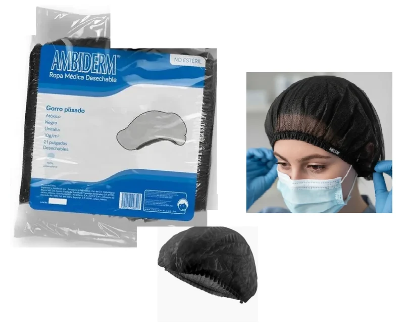 Gorro Plisado Desechable Color Negro Ambiderm 100pz