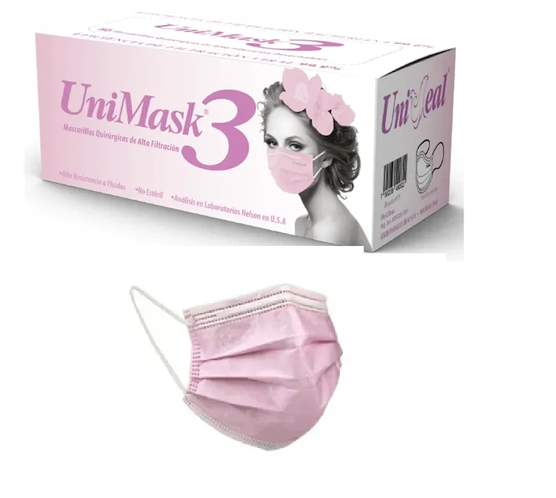 Cubrebocas Rosa Tricapa Unimask 50 Pzas