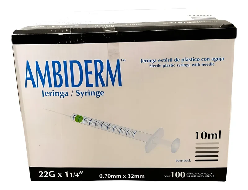 Jeringas desechable esteril 10ml C/aguja 22gx32mm Negra .70mmx32mm 10 Ml