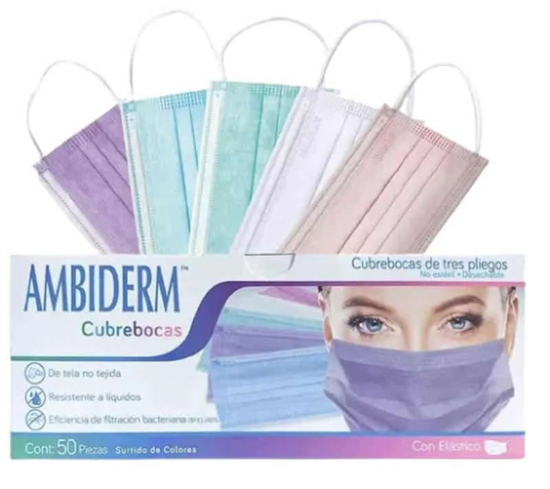 Caja Cubrebocas Ambiderm Azul Adulto 50 pzas